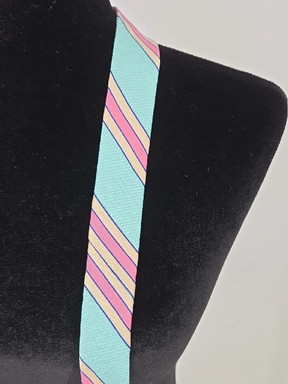 Brooks Brothers Aqua Blue, Pink & Cream Striped Silk Tie